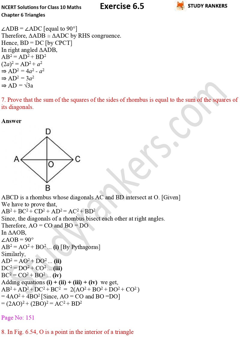 NCERT Solutions for Class 10 Maths Chapter 6 Triangles Exercise 6.5 Part 5