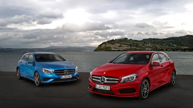 The Mercedes-Benz A-Class blue and red