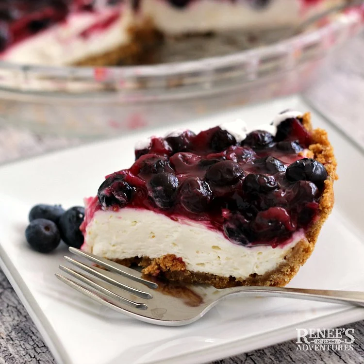 Slice of Blueberry Cream Cheese Pie by Renee's Kitchen Adventures