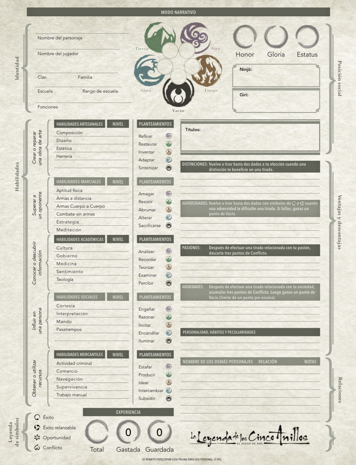 Sinergia De Rol Hojas De Personajes De La Leyenda De Los Cinco Anillos Editable Y Extendida Por Lasun Hoja Editable De Leyenda De Los Cinco Anillos