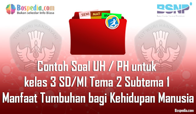 Contoh Soal UH / PH untuk kelas 3 SD/MI Tema 2 Subtema 1 Manfaat Tumbuhan bagi Kehidupan Manusia