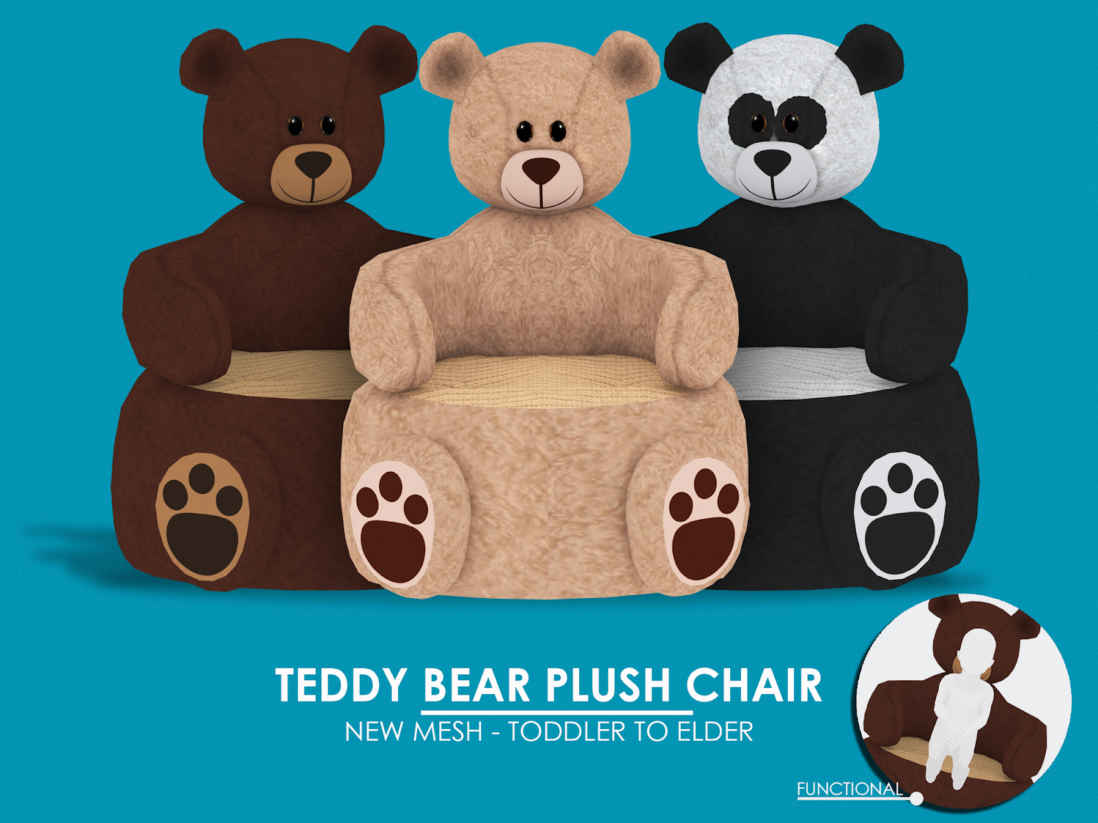 TEDDY BEAR PLUSH CHAIR REDHEADSIMS CC