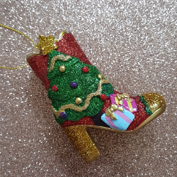 glitter Christmas tree themed ankle boot bauble