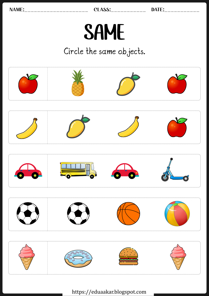 Free Printable Same Different Worksheets