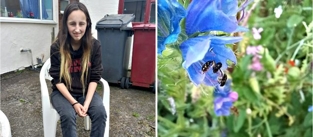 My eldest sat outside and more flowers