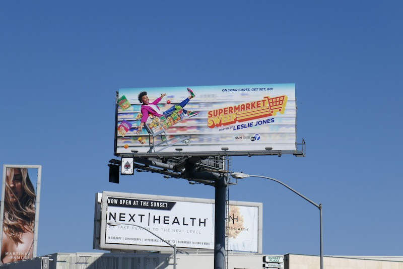 Supermarket Sweep hosted by Leslie Jones billboard Sunset Plaza Supermarket Sweep Leslie Jones billboard
