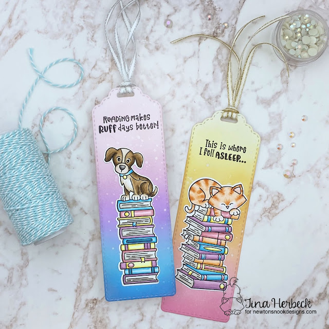 Puppy and Kitty Bookmarks by Tina Herbeck | Bookmark Die Set and All Booked up Stamp Set by Newton's Nook Designs #newtonsnook