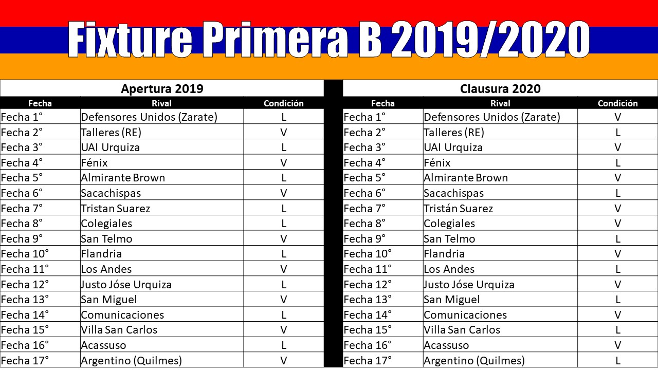 Deportivo Armenio: Fixture Armenio - Primera B 2019/2020
