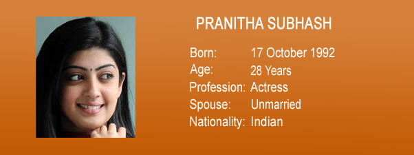 tamil, telugu actress pranitha age,, date of birth, profession, spouse, nationality [image]
