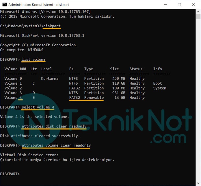 Flash Disk Yazmaya Karşı Korumalı Hatası Çözümü