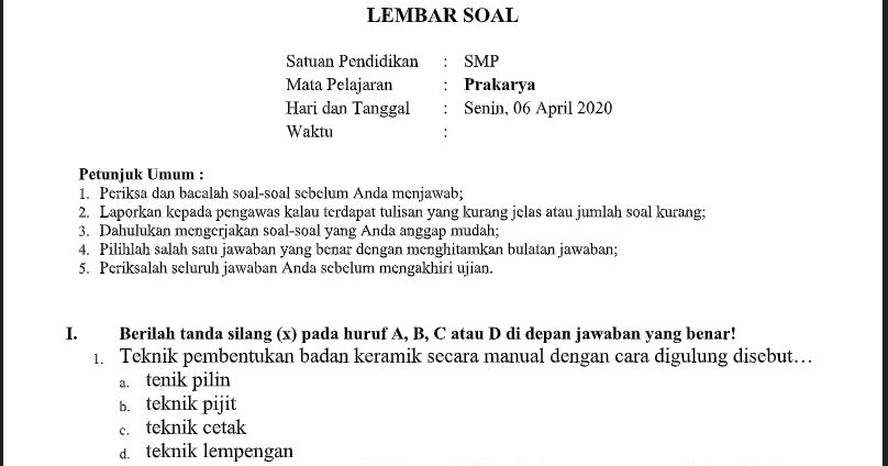 Soal Us Usbk Prakarya Smp K 13 Soal Pelajaran
