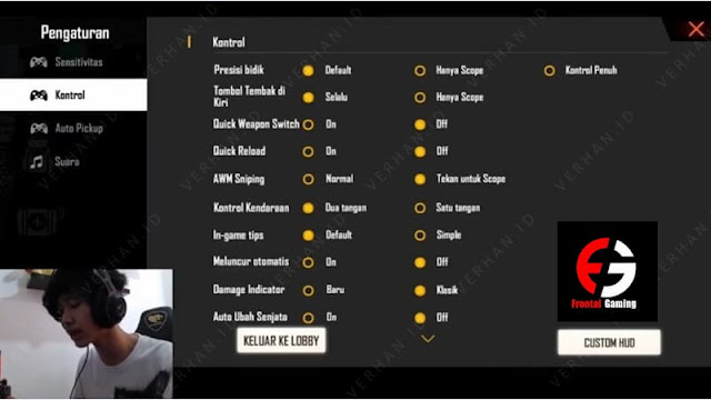 setting kontrol frontal gaming