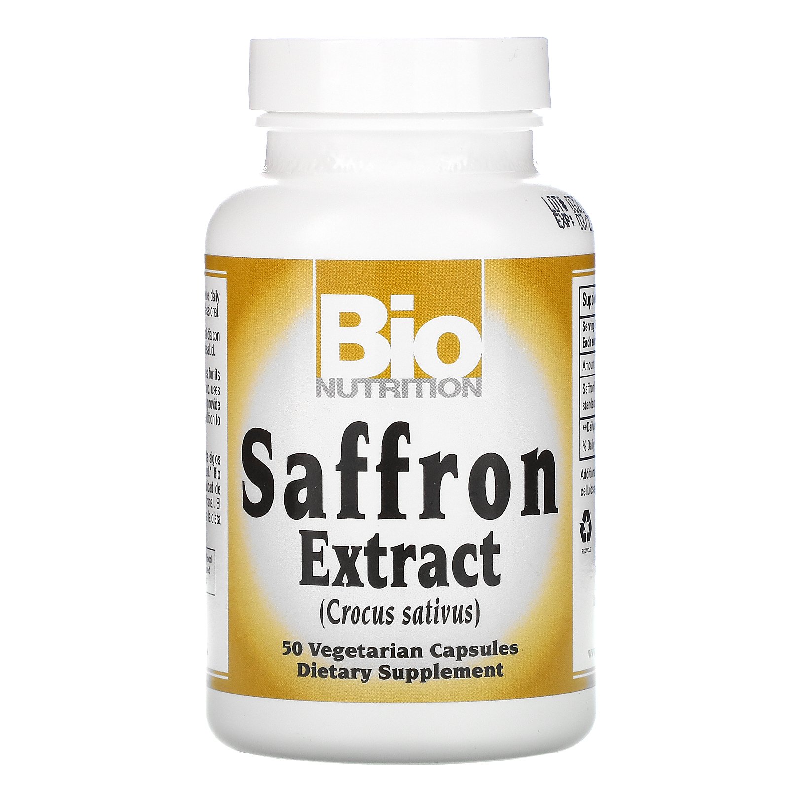 Bio Nutrition, экстракт шафрана, 50 растительных капсул
