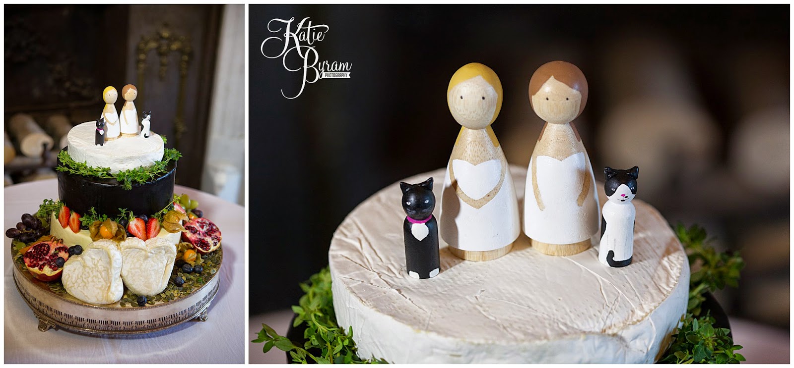churchmouse cheese, cheese wedding cake, wooden cake toppers, matfen hall wedding, matfen hall, northumberland wedding, newcastle united wedding, lesbian wedding, two bride wedding, lgbt wedding, gay wedding, civil partnership, powder and pin ups make up, katie byram photography, bride and bride, two weddiing dresses, mao couture bridal, jean hepple florist, 