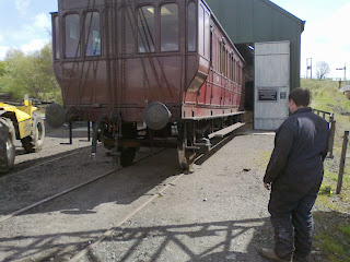 Reprofiled wheelset being replaced under Ex-MS&L carriage No.8