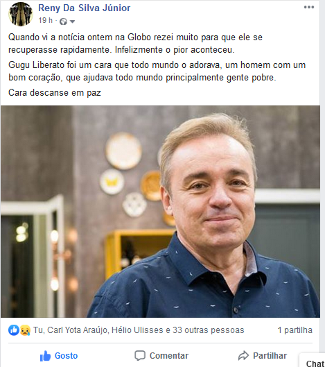 O blogueiro Reny da Silva, e outras celebridades lamentaram a morte do Gugu Liberato