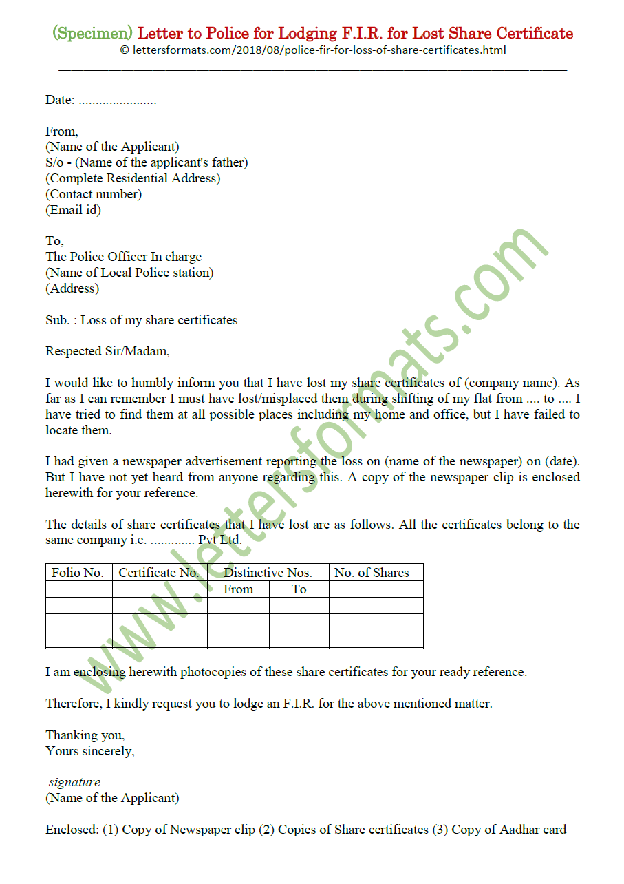 application letter for lost certificate in police station
