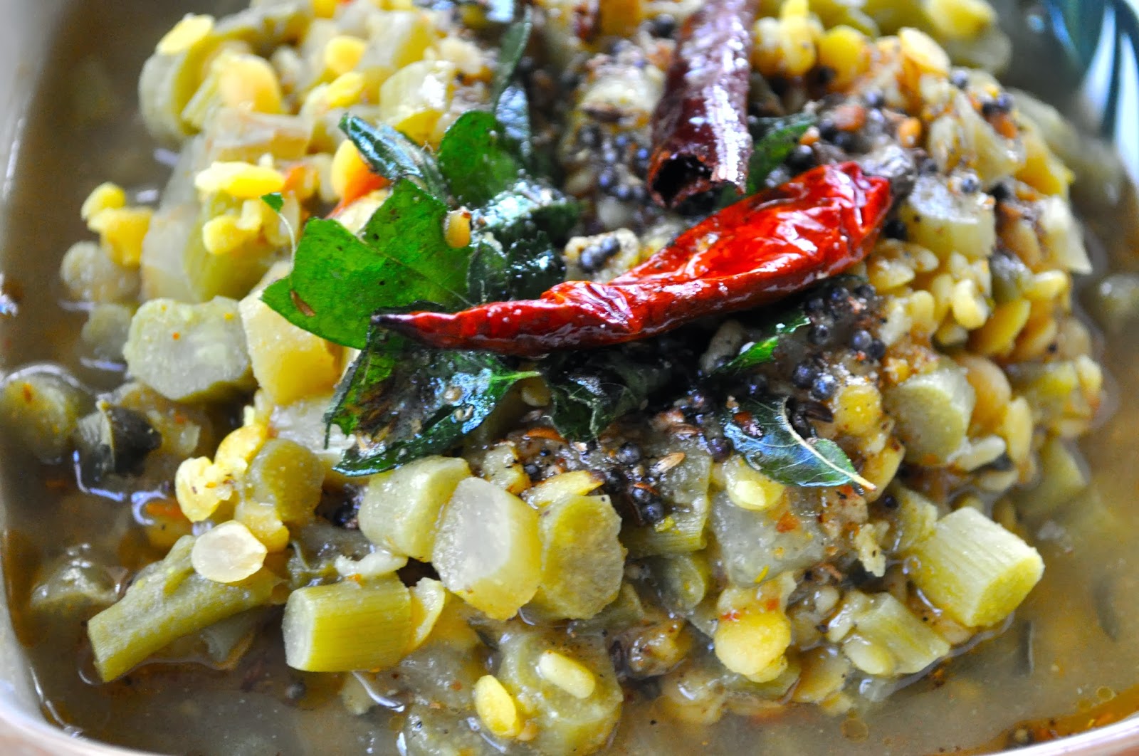 Cooking with Meena Keerai (greens) Thandu (stem) Kootu