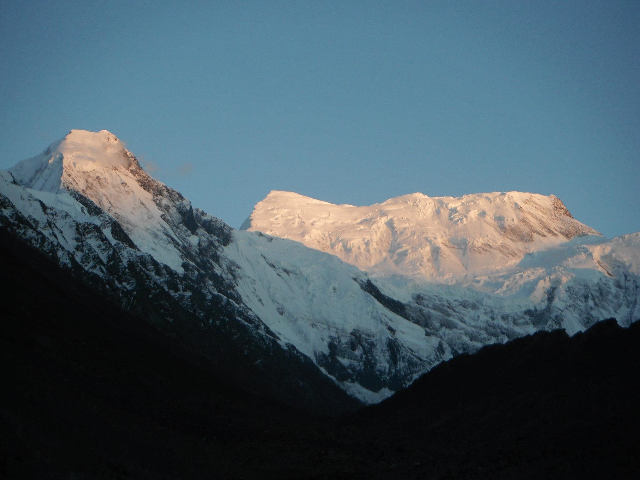 peaks in Shimshal valley. peaks in Hispar Muztagh. Lupghar Yaz Glacier Shimshal. Lupghar Sar 7215 m (Right) Dut Sar 6622 m (Left) Hispar Muztagh Shimshal Hunza, Gilgit Baltistan Pakistan