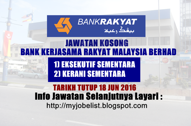Jawatan Kosong Terkini di Bank Rakyat - 18 Jun 2016 