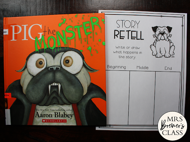 Pig the Monster book study activities unit with Common Core aligned literacy companion activities for Kindergarten and First Grade