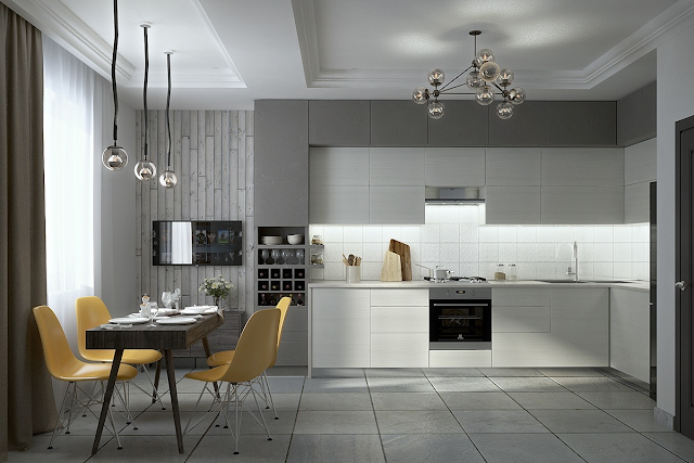 Cool Grey and White Kitchen