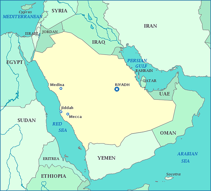 Map Of Saudi Arabia And Surrounding Countries