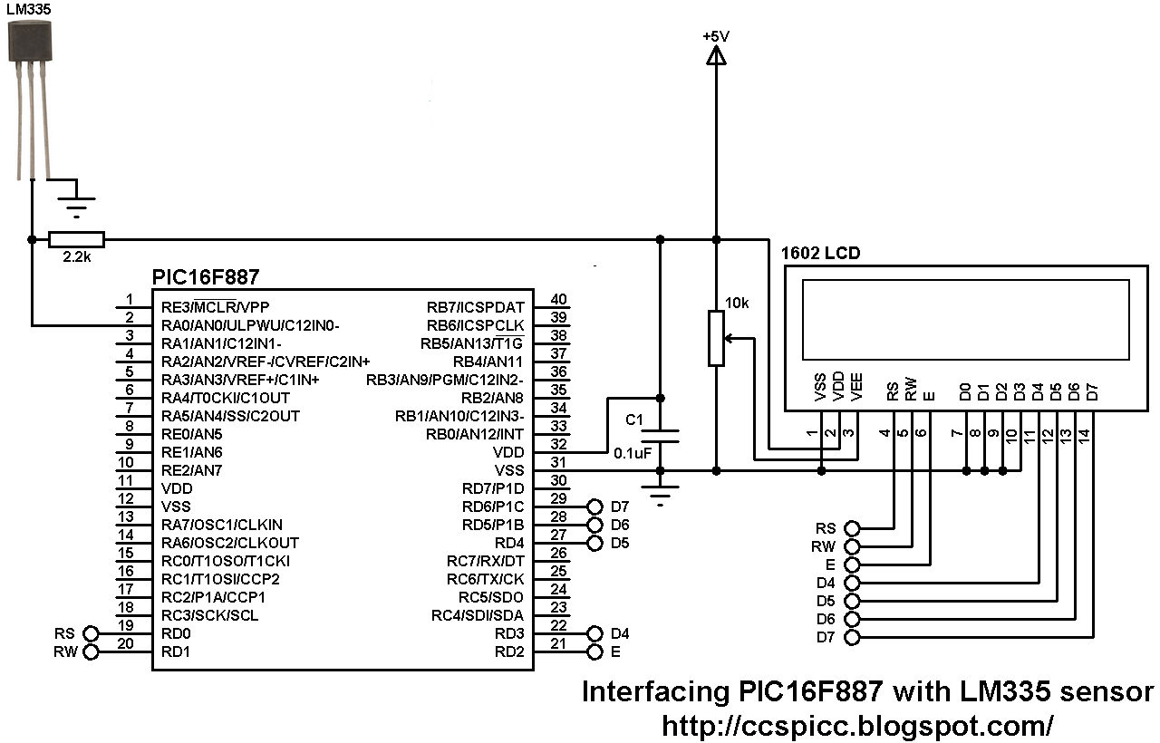 Interfacing PIC16F887 with LM335 temperature sensor
