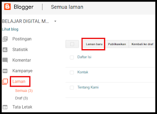 cara membuat halaman statis di blogger