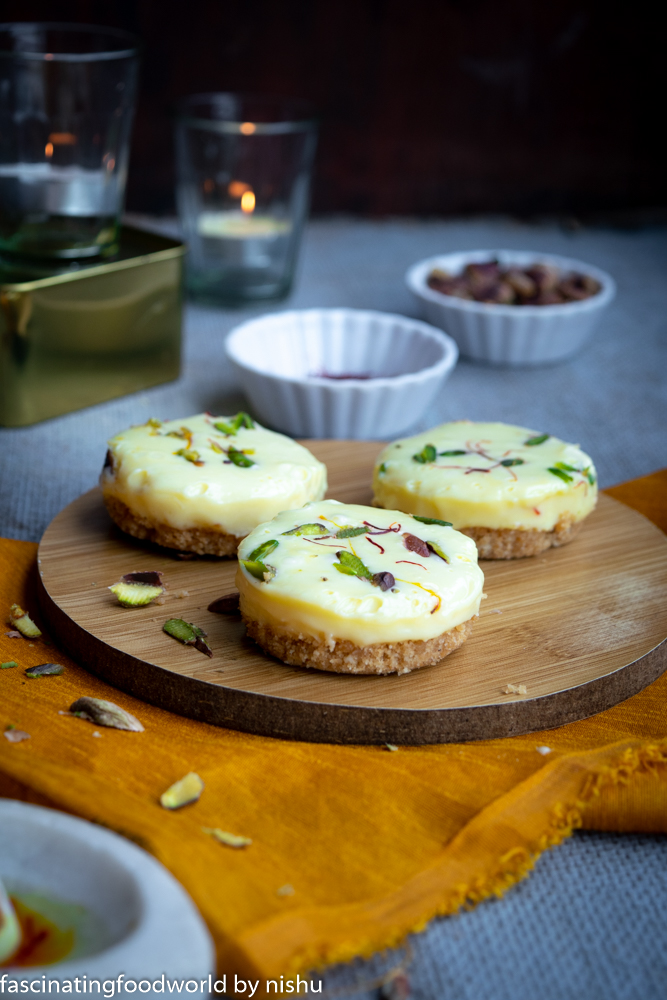 Mini Kesar Pista and White Chocolate Tart