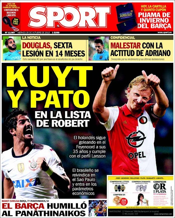 FC Barcelona, Sport: "Kuyt y Pato en la lista de Robert"