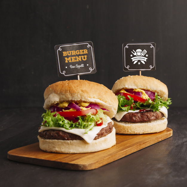 Fast food mockup with two hamburgers Free Psd