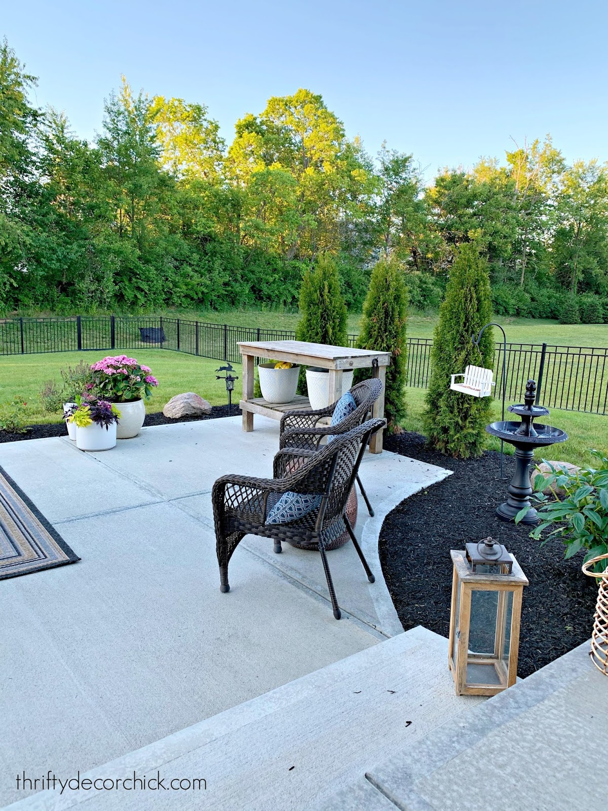 patio with DIY potting bench