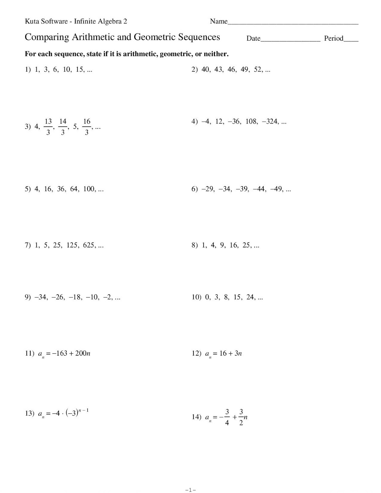 Mrs. Osawaru: Algebra 1 Arithmetic and Geometric Sequences April 21, 2020