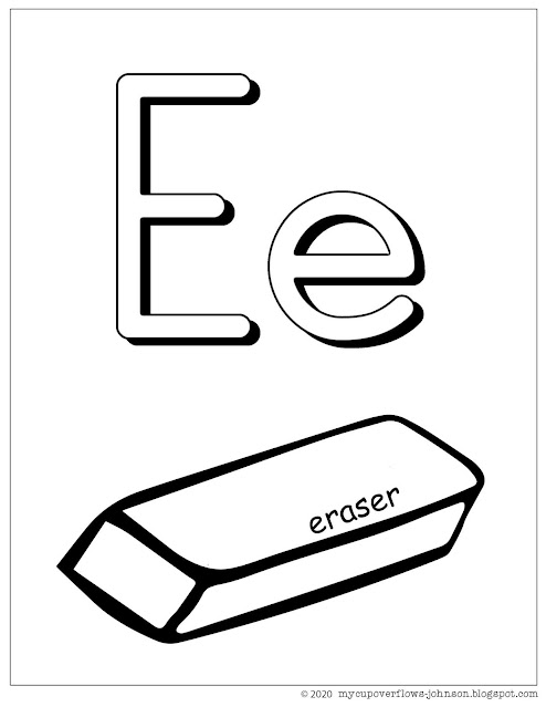 E is for eraser coloring page