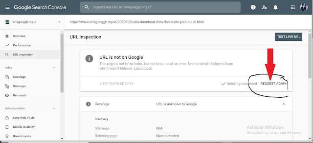 url inspection tool google search console sudah aktif kembali