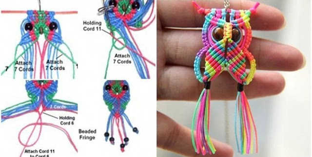 DIY Rainbow Macrame Owl Pendant
