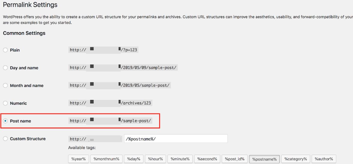 menu setting permalinks