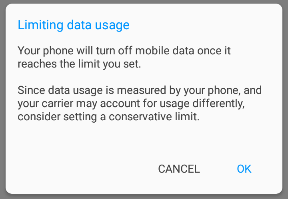 Warning: Limiting data usage