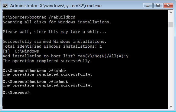 reconstruir BCD o archivo de datos de configuración de arranque en Windows 10