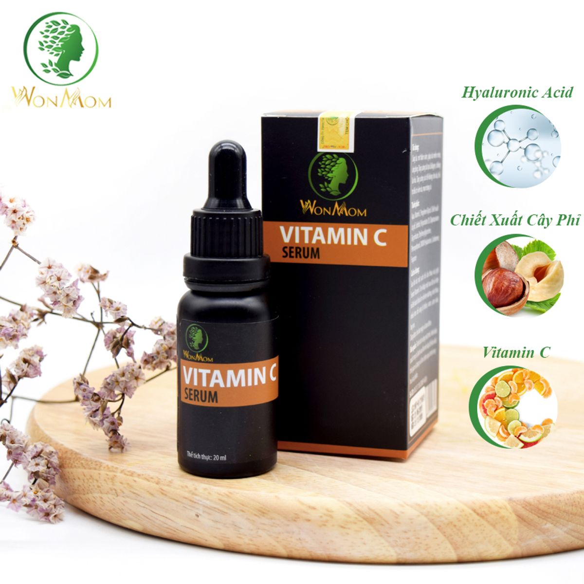 BỘ DƯỠNG DA MẶT ORGANIC, LÀM SẠCH DA, NGĂN NGỪA MỤN, TRẮNG SÁNG DA MẶT WONMOM (1 SỮA RỬA MẶT + 1 SERUM VITAMIN C)