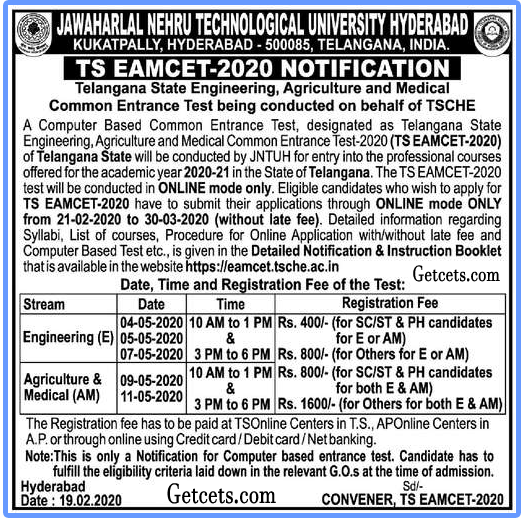TS EAMCET Application Form 2022-2023, apply online last date