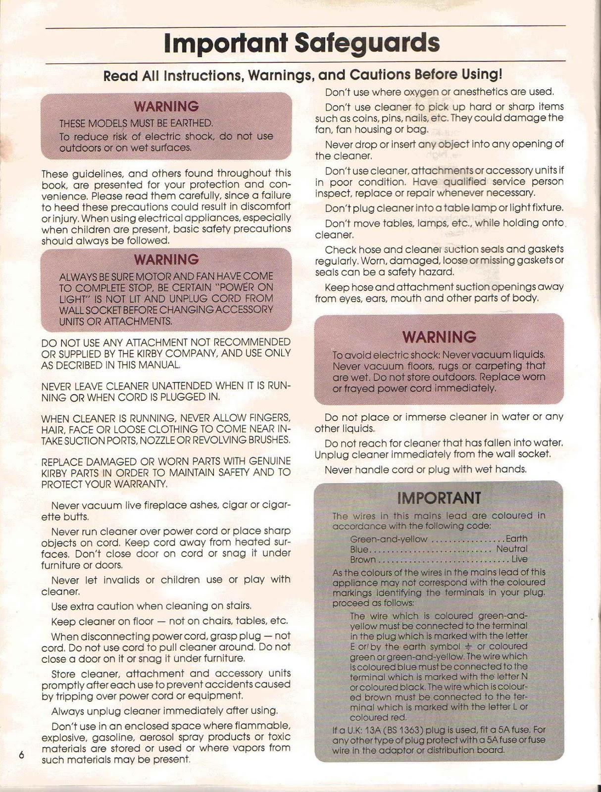 Kirby Instruction Manual Heritage II, Legend & Legend II