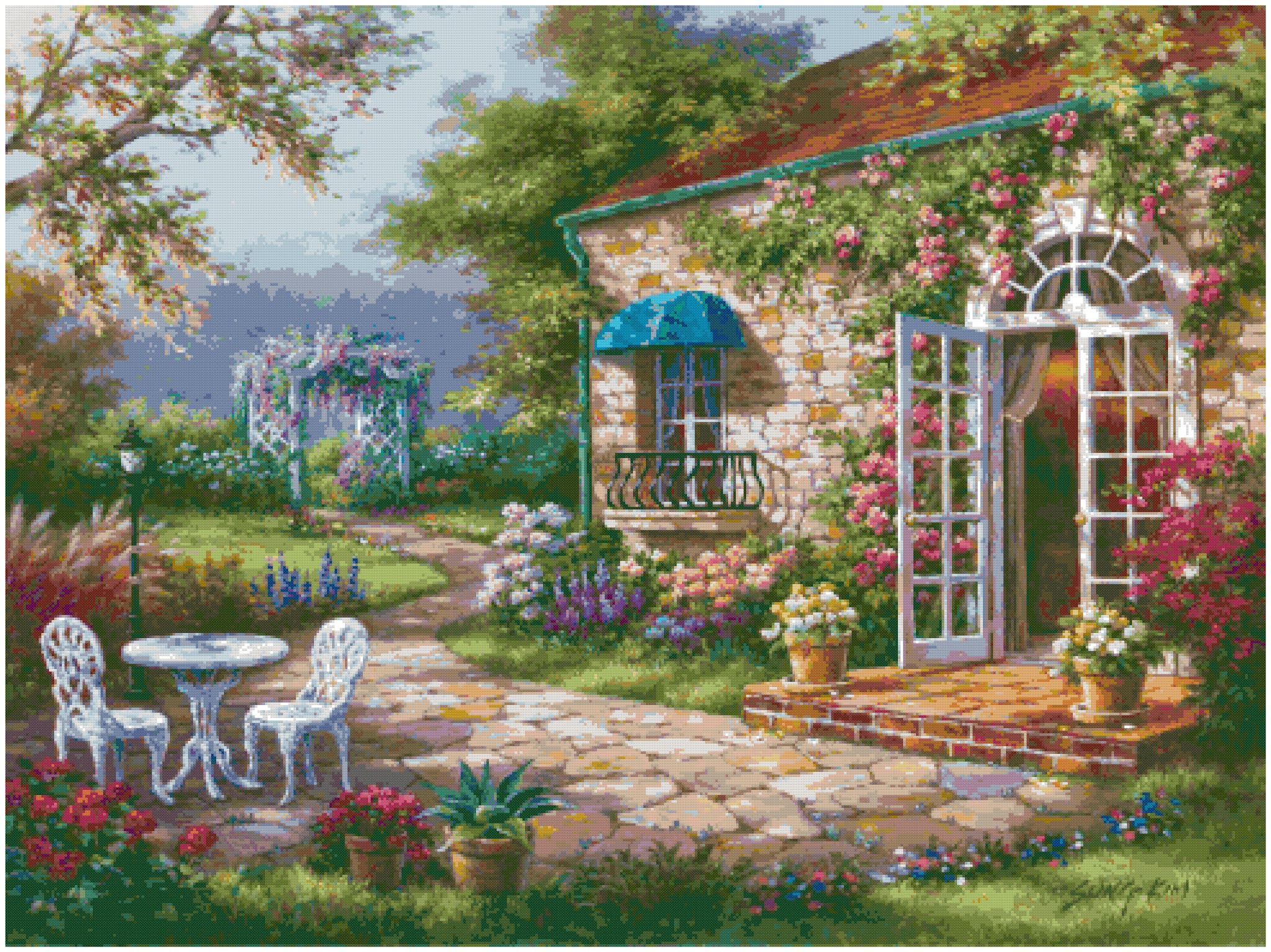 Porch Garden Chart Counted Cross Stitch Patterns Needlework DIY DMC Color Porch Garden Chart Counted Cross Stitch Patterns Needlework DIY DMC Color