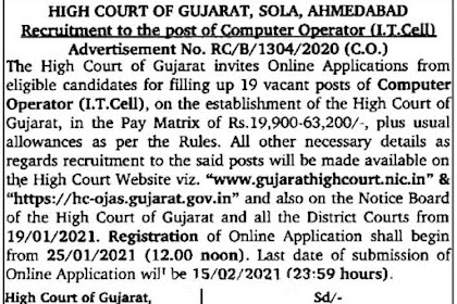 High Court of Gujarat Recruitment 2021 for Computer Operator (I.T. Cell) (HC OJAS)