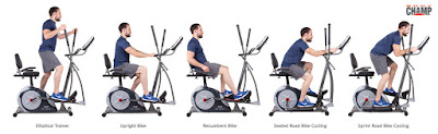 Body Champ 3-in-1 Trio Trainer Plus Two BRT7989's different exercise modes -  elliptical trainer, upright bike, recumbent bike, indoor road bike & sprint, image