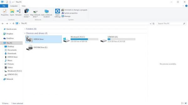 transferir archivos de la cámara GoPro a Windows 10