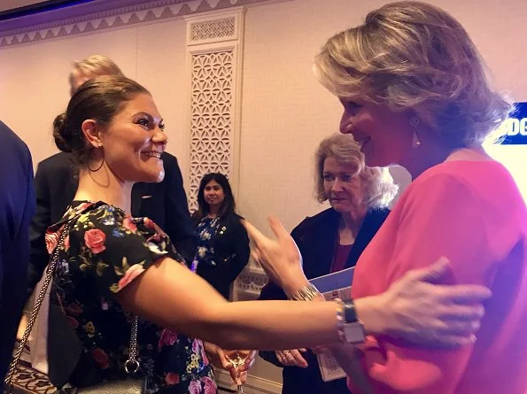 Queen Mathilde wear Natan outfit at the events and meetings in New York. Crown princess Victoria Dolce and Gabbana floral dress