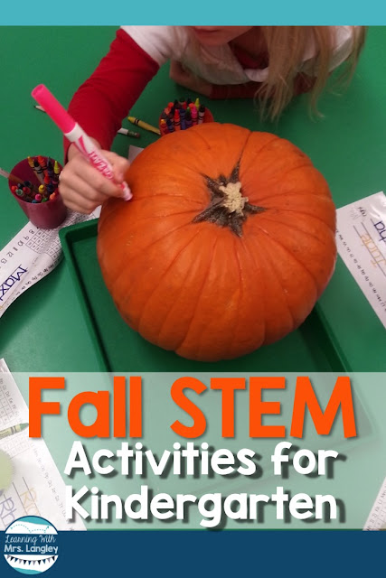 Want to include more STEM activities in your unit plans this fall? This post reviews how I incorporate STEM into our literature, science, and math activities and highlights our life cycle of pumpkin unit that we do each fall. Student friendly journals, easy to follow lesson plans, and fun activities are all included in this unit. #pumpkins #lifecycles #kindergarten #science #stem #teacherspayteachers