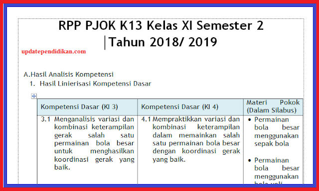 Rpp Pjok K13 Kelas Xi Semester 2 Tahun 2018 2019 Update Info Pendidikan